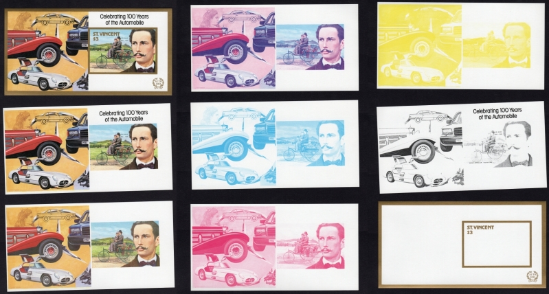Saint Vincent 1987 Century of Motoring Carl Benz Color Proof Set of the Souvenir Sheet