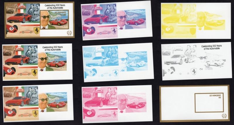 Saint Vincent 1987 Century of Motoring Enzo Ferrari Color Proof Set of the Souvenir Sheet