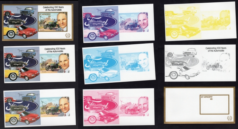 Saint Vincent 1987 Century of Motoring Henry Ford Color Proof Set of the Souvenir Sheet