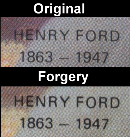1987 Henry Ford Fake with Original Comparison of the Fonts