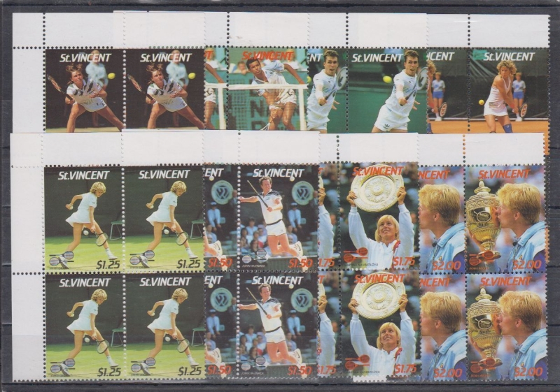 Saint Vincent 1987 Wimbleton Tennis Players Stamp Forgery Set in Blocks Sold by asrm10 on eBay