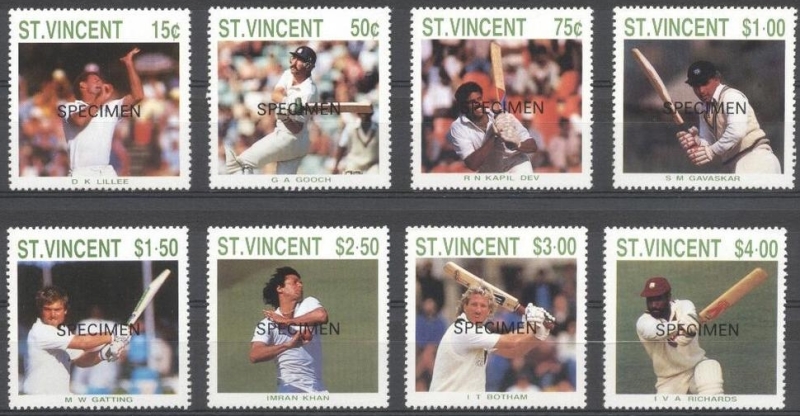 1988 Saint Vincent Cricket Players Stamps overprinted SPECIMEN