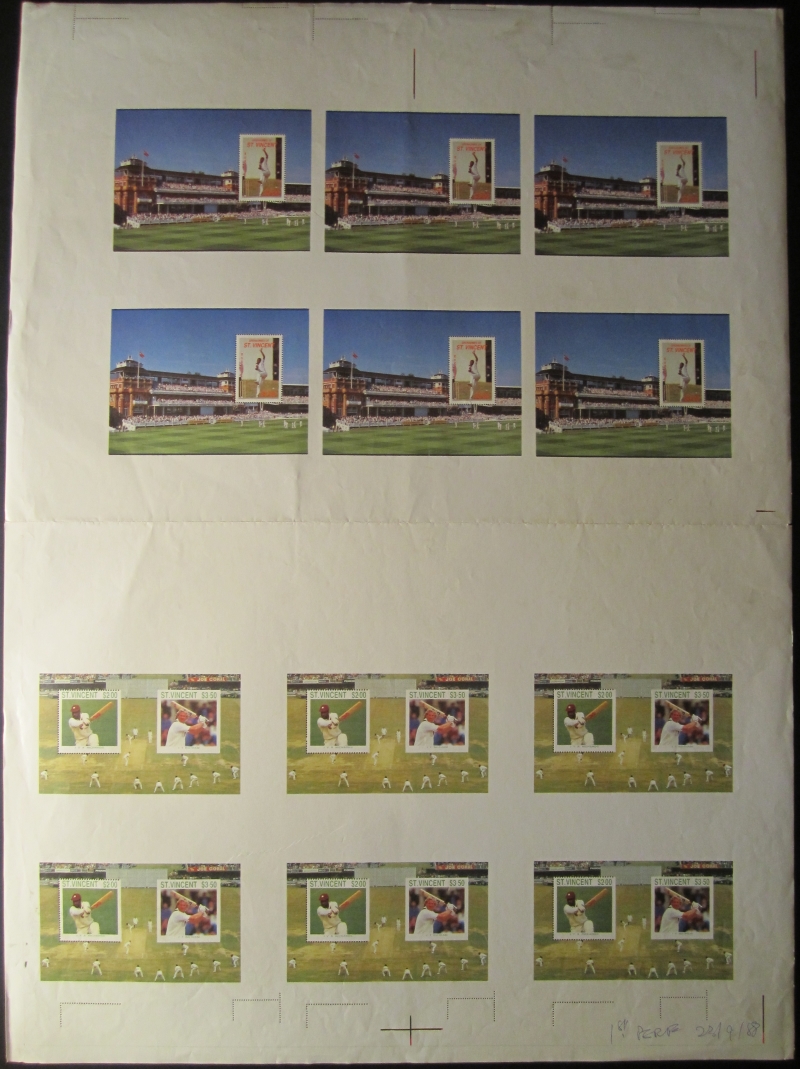 1988 Saint Vincent and Grenadines Cricket Players Uncut Press Sheet of the Souvenir Sheets