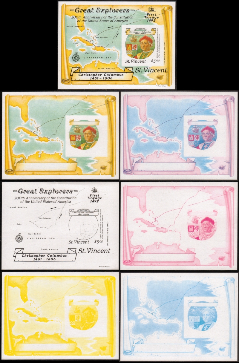 1988 Discovery of America Progressive Color Proofs Souvenir Sheets