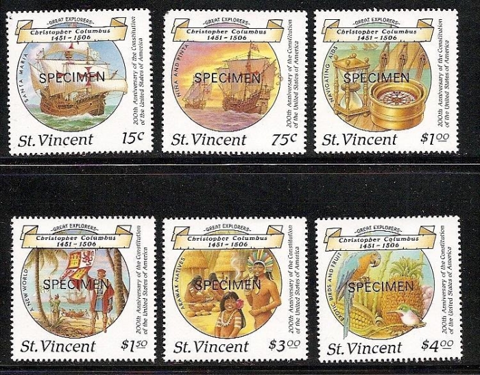 1988 Discovery of America SPECIMEN Overprinted Stamp Set
