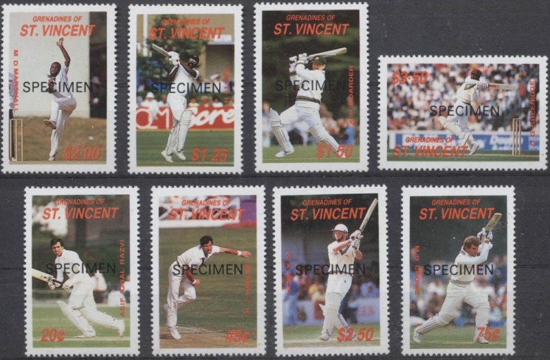 1988 Saint Vincent Grenadines Cricket Players Stamps overprinted SPECIMEN