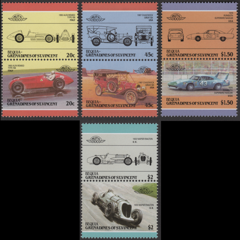 Bequia 1985 Leaders of the World Automobiles 4th Series Forgery Set