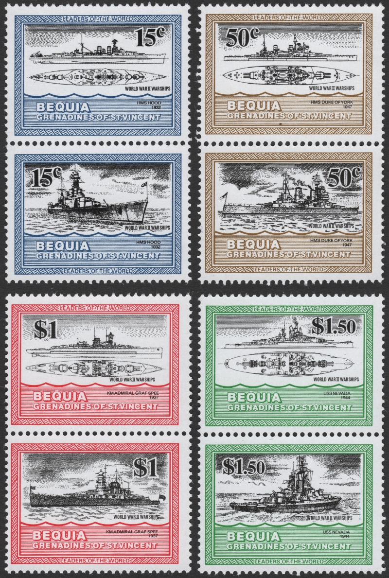 Saint Vincent Bequia 1985 Leaders of the World Warships of the Second World War Stamp Forgery Set