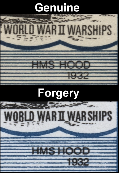 Saint Vincent Bequia 1985 Warships 15c HMS Hood Fake with Original Comparison of the Fonts