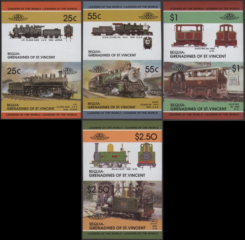Saint Vincent Bequia 1985 Leaders of the World Locomotives 4th Series Imperforate Forgery Set