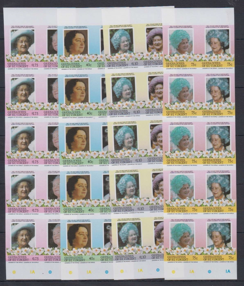 Saint Vincent Grenadines 1985 Queen Elizabeth 85th Birthday Imperforate Stamp Forgery Set offered by balticamber2011