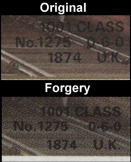 Saint Vincent Grenadines 1987 Locomotives 10c Fake with Original Comparison of the Fonts