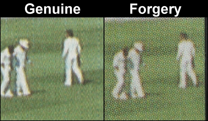 Saint Vincent Grenadines 1988 Cricket Players Forgery with Genuine Screen and Color Comparison of the Grass Field
