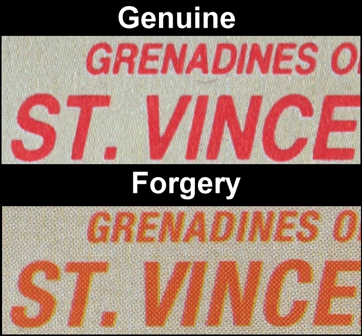 Saint Vincent Grenadines 1988 Cricket Players Forgery with Genuine Font Comparison
