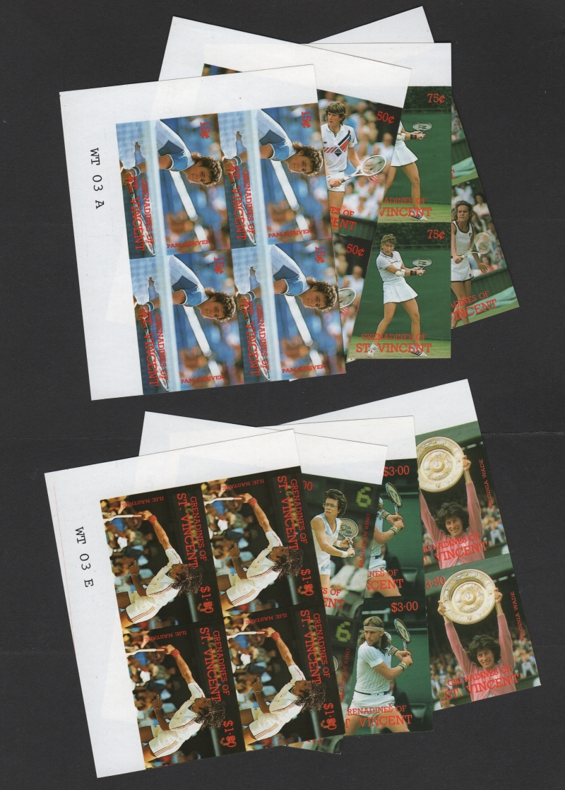 Saint Vincent Grenadines 1988 Wimbleton Tennis Players Imperforate Stamp Forgery Set in Blocks Sold by balticamber2011 on eBay