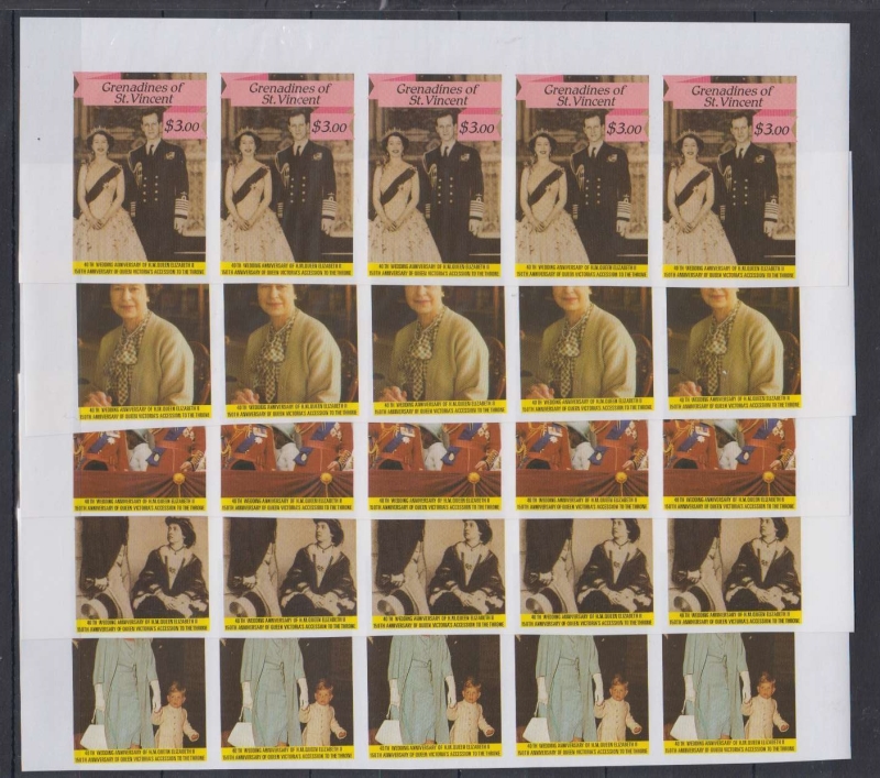 Saint Vincent Grenadines 1987 Queen Elizabeth 40th Wedding Anniversary Imperforate Stamp Forgery Lot Sold on eBay