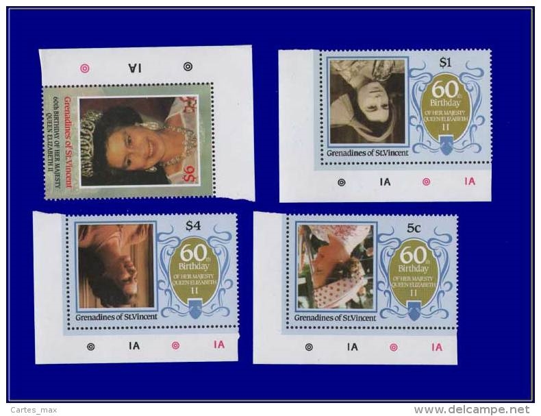 Saint Vincent Grenadines 1986 Queen Elizabeth II 60th Birthday Inverted Stamp Forgery Set