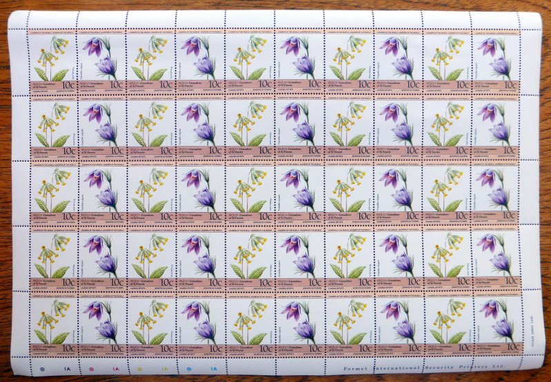1985 Flowers Original print Stamp Pane