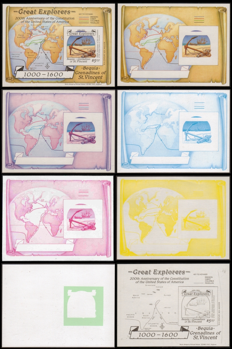 1988 Explorers Progressive Color Proofs Souvenir Sheets