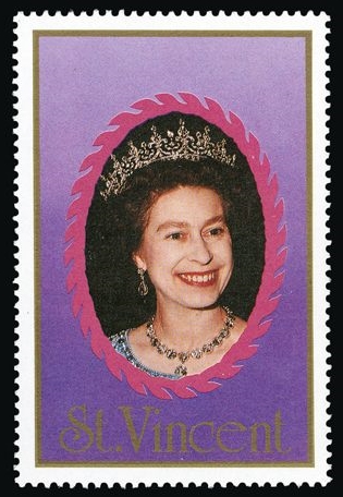 1987 Royal Ruby Wedding Missing Black Inscriptions $5 Error Stamp
