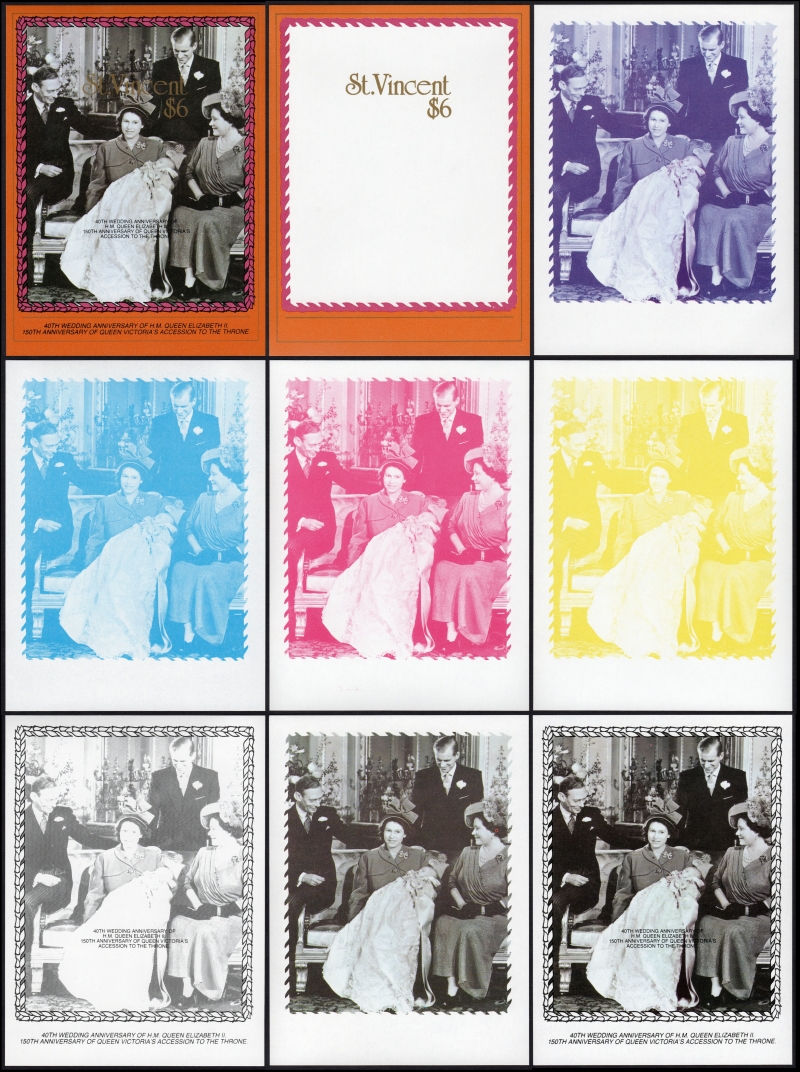 Saint Vincent 1987 Royal Ruby Wedding Color Proof Set of the Souvenir Sheet