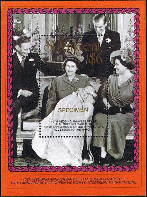 1987 Royal Ruby Wedding SPECIMEN Overprinted Souvenir Sheet
