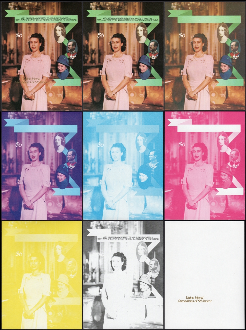 Saint Vincent Union Island 1987 Royal Ruby Wedding Color Proof Set of the Souvenir Sheet