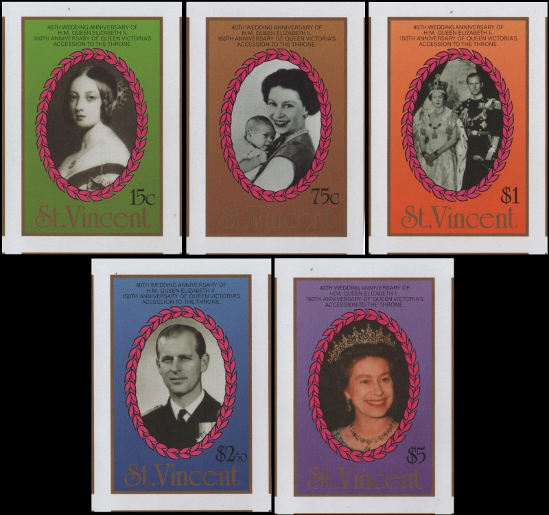 1987 40th Wedding Anniversary of Queen Elizabeth Fake Imperforate Stamp Set