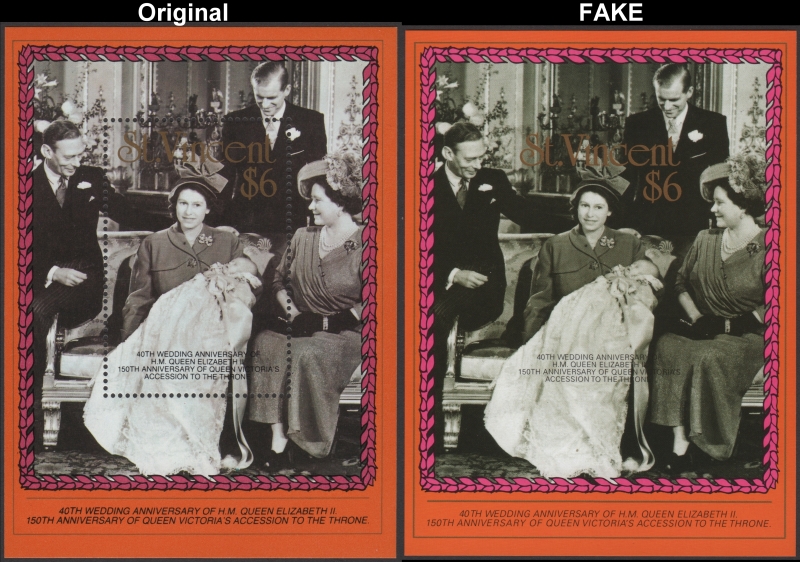 1987 40th Wedding Anniversary of Queen Elizabeth Fake with Original Souvenir Sheet
