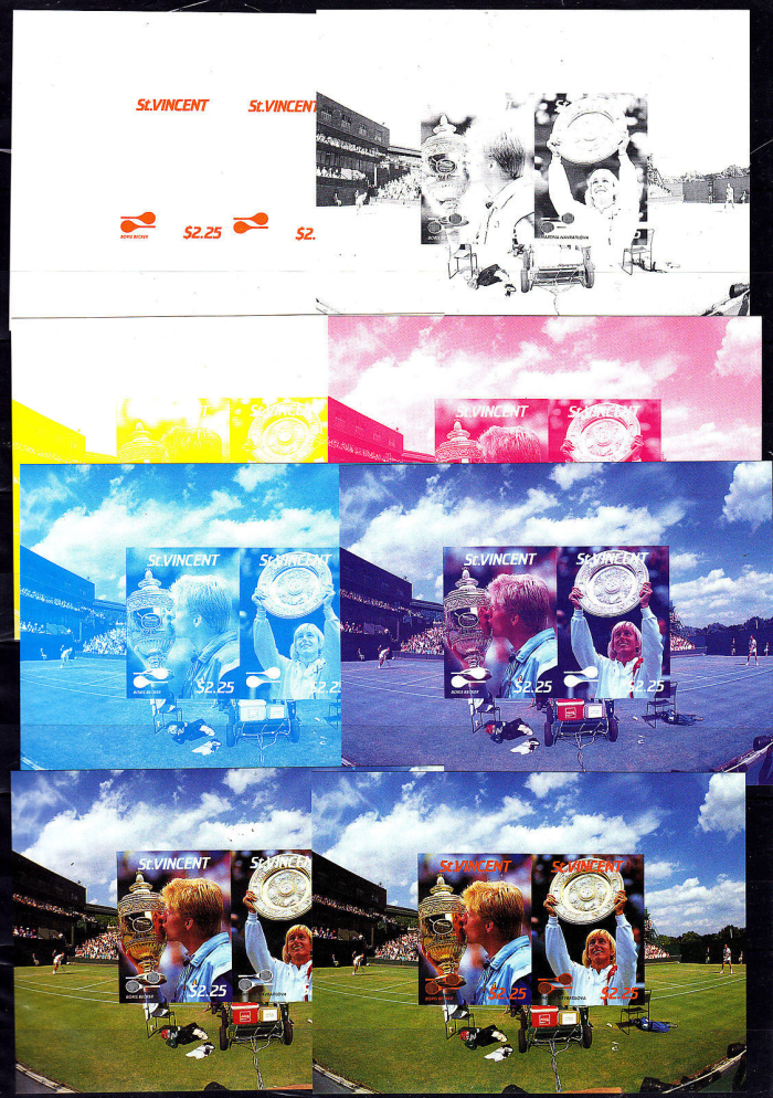 1987 International Lawn Tennis Players Progressive Color Proof Souvenir Sheet Set