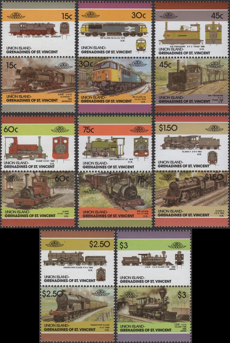 Saint Vincent Union Island 1986 Leaders of the World Locomotives 4th Series Forgery Set