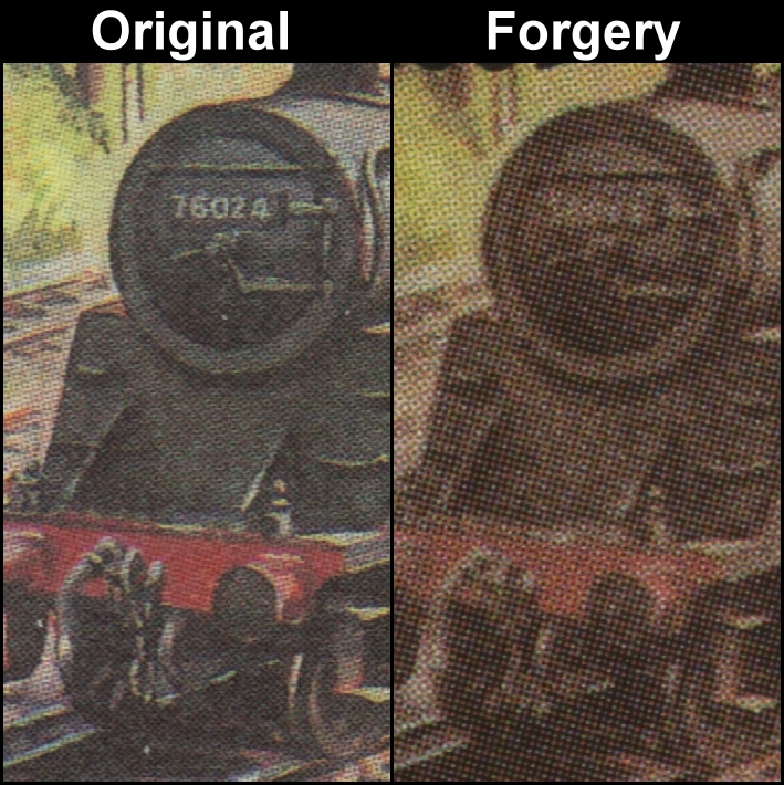 Saint Vincent Union Island 1986 Locomotives $1.50 Fake with Original Screen and Color Comparison of the Class 4 Engine Front