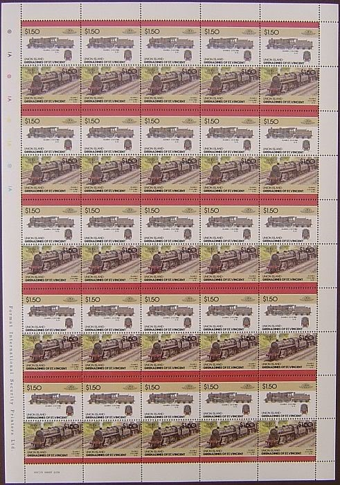 Saint Vincent Union Island 1986 Locomotives Class 4 $1.50 Original print Stamp Pane