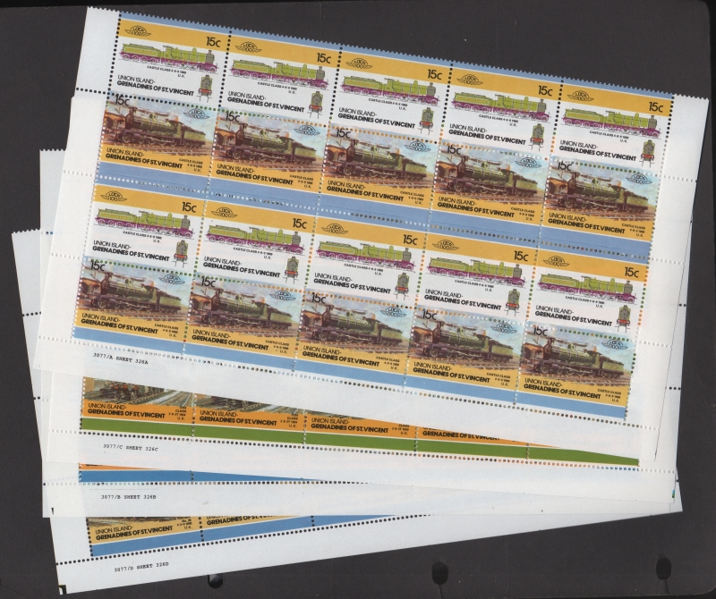 Saint Vincent Union Island 1986 Leaders of the World Locomotives 5th Series Forgery Pane Set Sold on Ebay