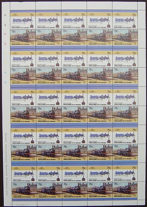 Saint Vincent Union Island 1986 Locomotives Aberdeen Railway 75c Original print Stamp Pane