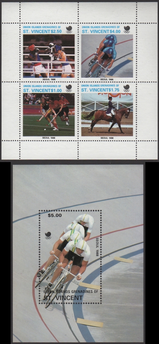 Saint Vincent Grenadines Union Island Unissued 1988 Olympic Games Stamp Sheetlet and Souvenir Sheet