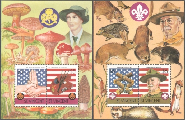 1986 75th Anniversary of Girl Guides Movement and Boy Scouts of America Stamps with Decorative Borders