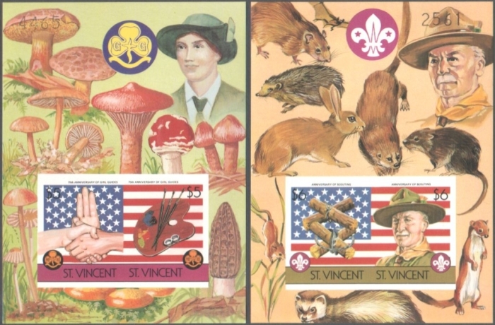1986 75th Anniversary of Girl Guides Movement and Boy Scouts of America Imperforate Proof Souvenir Sheets with Decorative Borders