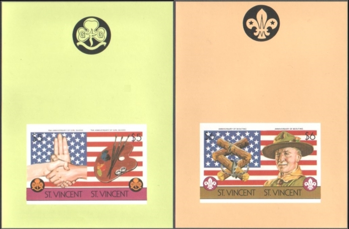 1986 75th Anniversary of Girl Guides Movement and Boy Scouts of America Imperforate Proof Souvenir Sheets