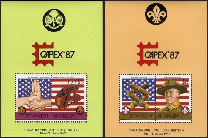 1986 75th Anniversary of Girl Guides Movement and Boy Scouts of America Unissued Capex 87 Souvenir Sheets