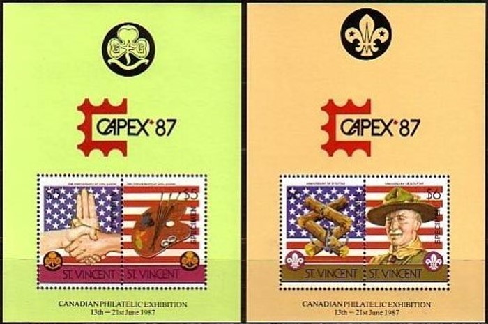 1986 75th Anniversary of Girl Guides Movement and Boy Scouts of America Unissued Capex 87 Specimen Souvenir Sheets