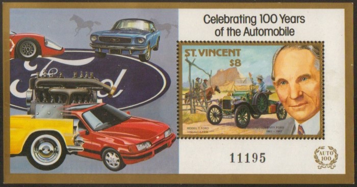 1987 Century of Motoring $8.00 Souvenir Sheet