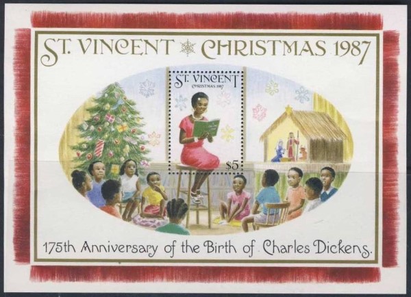 1987 Christmas, 175th Birth Anniversary of Charles Dickens Souvenir Sheet