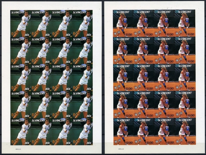1987 International Lawn Tennis Players Missing Tennis Ball Error Imperforate Stamp Panes