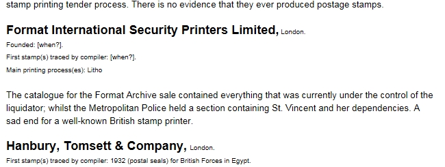 Snapshot of Stampprinters.info reference for the Format International Security Printers