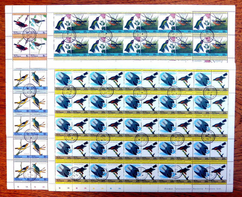 Tuvalu Niutao 1985 Audubon Birds Original print Stamp Panes