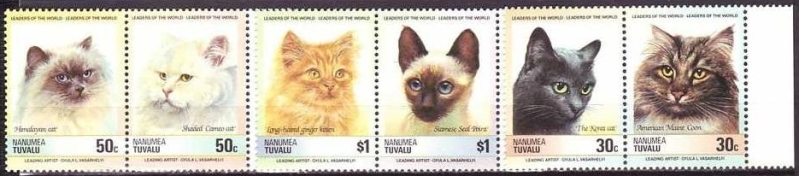 Tuvalu Nanumea 1985 Cats Original print Stamps from Right Side of Panes