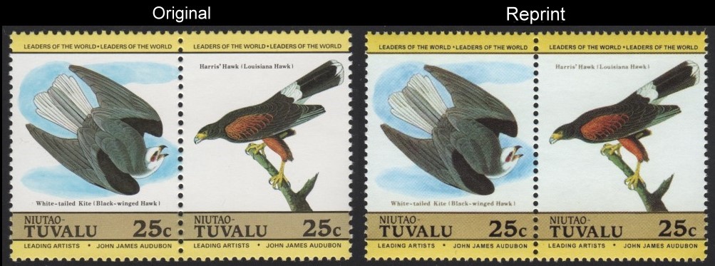 The Unauthorized Reprint Tuvalu Niutao 1985 Audubon Birds Scott 27 Pair with Original Pair for Comparison