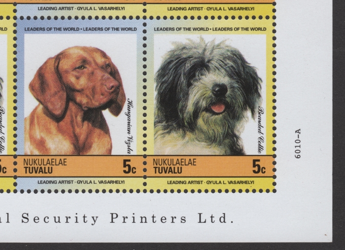 1985 Leaders of the World Dogs Fake 5c Value Corner Pair