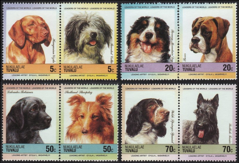 The Unauthorized Reprint Tuvalu Nukulaelae 1985 Dogs Set of Singles